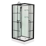 Душевая кабина Loranto 880x880x2040 без крыши, левосторонняя, белое заднее стекло, поддон 14 см, прозрачное стекло 4 мм, профиль черный (CS-3008TM/W-90L) &mdash; 