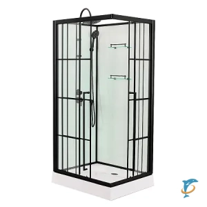 Душевая кабина Loranto 90x90x2150 без крыши, левосторонняя, белое заднее стекло, поддон 14 см, прозрачное стекло 4 мм, профиль черный (CS-3008TM/W-90L) (CS-3008TM/W-90L)
