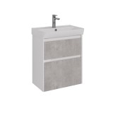 Тумба Lemark COMBI 60 см под 1 раковину, подвесная/напольная, 2 ящика, цвет фасада: Бетон, цвет корпуса: Белый глянец &mdash; 