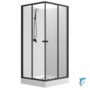 Душевая кабина Loranto NEO 90x90x(190+15) c низким поддоном 15см, прозрачное закаленное стекло 5 мм,задние стеклянные стенки белые, профиль чёрный-матовый (CS-21801)  (CS-21801)