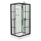 Душевая кабина Loranto 880x880x2040 без крыши, правосторонняя, белое заднее стекло, поддон 14 см, прозрачное стекло 4 мм, профиль черный (CS-3008TM/W-90R) &mdash; 