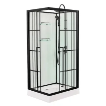 Душевая кабина Loranto 880x880x2040 без крыши, правосторонняя, белое заднее стекло, поддон 14 см, прозрачное стекло 4 мм, профиль черный (CS-3008TM/W-90R) — 
