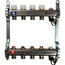 Stout Коллектор из нержавеющей стали без расходомеров, с клапаном вып. воздуха и сливом 4 вых. — 