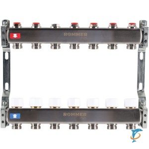 Коллектор из нержавеющей стали без расходомеров ROMMER 7 вых. RMS-3200-000007  (RMS-3200-000007)