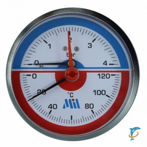 Термоманометр горизонтальный 80 мм 1/2"- 10 бар (0-120C) Millennium  (TGML121080)