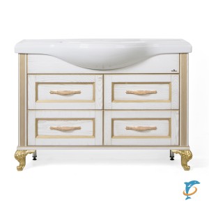 Тумба с раковиной ValenHouse Эллина 120 ясень, белая, патина золото  (E120_ТБ_ПЗ+Классик 1200)