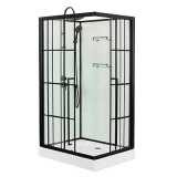 Душевая кабина Loranto 1180x780x2040 без крыши, левосторонняя, белое заднее стекло, поддон 14 см, прозрачное стекло 4 мм, профиль черный (CS-3008TM/W-120L) — 