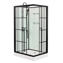 Душевая кабина Loranto 1180x780x2040 без крыши, левосторонняя, белое заднее стекло, поддон 14 см, прозрачное стекло 4 мм, профиль черный (CS-3008TM/W-120L) — 