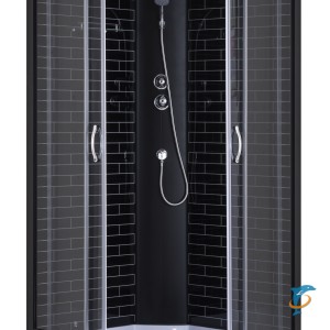 Душевая кабина Loranto 90х90х215 поддон 25 см черный кирпичный узор, серое стекло 4мм профиль, чёрный (CS-6690-25GB 90) (CS-6690-25GB 90)