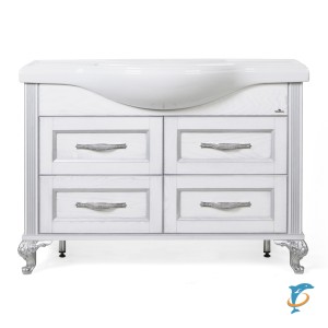 Тумба с раковиной ValenHouse Эллина 120 ясень, белая, патина серебро  (E120_ТБ_ПС+Классик 1200)