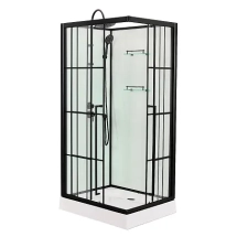 Душевая кабина Loranto 980x980x2040 без крыши, левосторонняя, белое заднее стекло, поддон 14 см, прозрачное стекло 4 мм, профиль черный (CS-3008TM/W-100L) — 