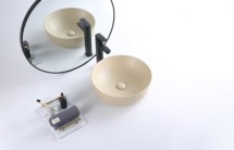 Раковина накладная керамическая, круглая, бежевая матовая, BB1315-H316, 410x410x130 — 