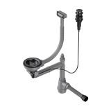 Арматура OMOIKIRI для одночашевых моек с прямоугольным переливом, декоративной решеткой и клапаном-автомат WK, вороненая сталь — 