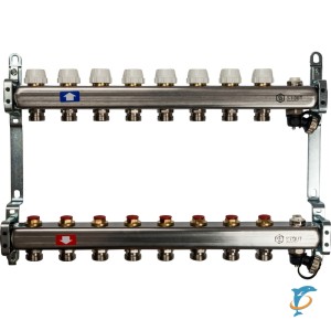 Stout Коллектор из нержавеющей стали без расходомеров, с клапаном вып. воздуха и сливом 8 вых.  (SMS-0932-000008)