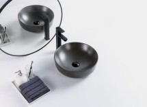 Раковина накладная керамическая, круглая, серая матовая, BB1315-H311, 410x410x130 — 