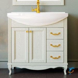 Тумба с раковиной ValenHouse Эллина 80 слоновая кость, фурнитура золото  (E80_ТСЗ+S-UM-ERI80/1-w)