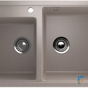 Двухсекционная мойка с отверстием под смеситель ULGRAN U-200 песочный (U-200-302)