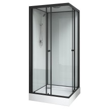 Душевая кабина Loranto NEO 90x90x(190+15) с низким поддоном 15см, прозрачное закаленное стекло 5 мм, задние стеклянные стенки белые, профиль черный-матовый (CS-22110) — 