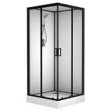Душевая кабина Loranto NEO 90x90x(190+15) с низким поддоном 15см, прозрачное закаленное стекло 5 мм, задние стеклянные стенки белые, профиль черный-матовый (CS-22110) &mdash; 