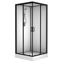 Душевая кабина Loranto NEO 90x90x(190+15) с низким поддоном 15см, прозрачное закаленное стекло 5 мм, задние стеклянные стенки белые, профиль черный-матовый (CS-22110) &mdash; 