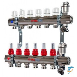 Коллекторная группа VALTEC 1'' с расходомерами для тёплого пола на 11 выходов   (VTc.586.EMNX.0611)