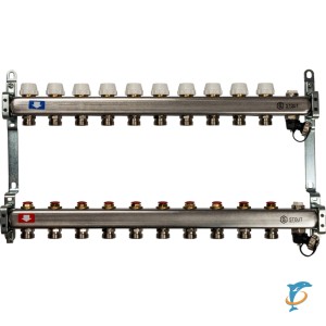 Stout Коллектор из нержавеющей стали без расходомеров, с клапаном вып. воздуха и сливом 10 вых.  (SMS-0932-000010)