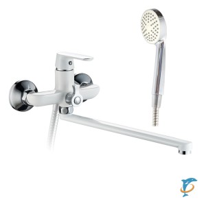 Смеситель для ванны HAIBA HB22804 длинный излив, латунь, белый/хром (HB22804)