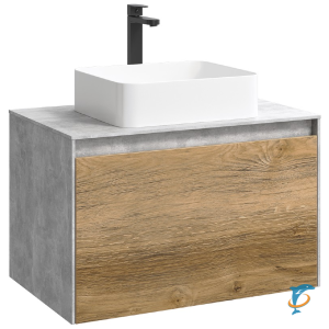 Тумба с раковиной Aqwella 5 Stars Mobi 80 подвесная, бетон светлый, дуб балтийский (раковина Джой)  (MOB0108BS+MOB0708DB+641945)