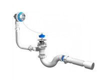 Сифон для ванны плоский АНИ Пласт Е151 - 1&quot;1/2 с выпуском и переливом с гофрой — 