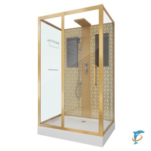 Душевая кабина NG-7711GBK (900x1200х2100) низкий поддон стенки золото без крыши (7711GBK)