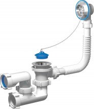 Сифон для ванны АНИ Пласт Е250 - 1&quot;1/2 регулируемый,с выпуском и переливом — 