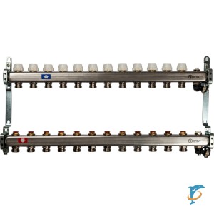 Stout Коллектор из нержавеющей стали без расходомеров, с клапаном вып. воздуха и сливом 12 вых.  (SMS-0932-000012)