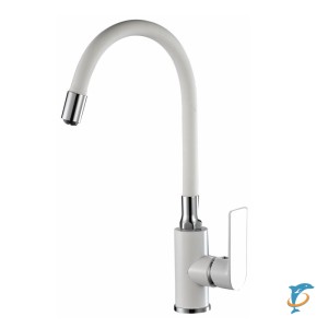 Смеситель для кухни HAIBA HB73505-8 гибкий излив, латунь, белый/хром (HB73505-8)