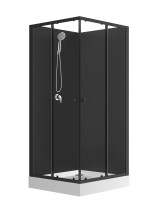 Душевая кабина Loranto NEO 90x90x(190+15) с низким поддоном 15см, прозрачное закаленное стекло 5 мм, задние стеклянные стенки черные, профиль черный-матовый (CS-21801BP) — 