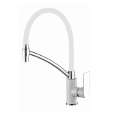 Смеситель для кухни HAIBA HB72505-8 гибкий излив, латунь, белый/хром — 