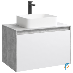Тумба с раковиной Aqwella 5 Stars Mobi 80 подвесная, бетон светлый, белый (раковина Джой)  (MOB0108BS+MOB0708W+641945)