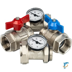 Stout Комплект прямых шаровых кранов с термометрами 1”  (SMS-1000-030001)