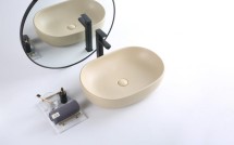 Раковина накладная керамическая, овальная, бежевая матовая, BB1084-H316, 600x420x140 — 
