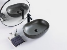 Раковина накладная керамическая, овальная, серая матовая, BB1084-H311, 600x420x140 — 