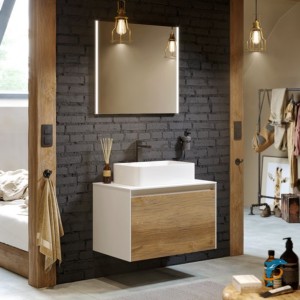 Тумба с раковиной Aqwella 5 Stars Mobi 80 подвесная, дуб балтийский, бетон светлый (раковина Джой)  (MOB0108DB+MOB0708BS+641945)