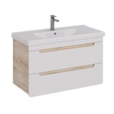 Тумба Lemark OLIVIA 100 см под 1 раковину, подвесная, 2 ящика, цвет корпуса: Дуб кантри, цвет фасада: Белый глянец — 