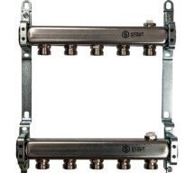 Коллектор STOUT из нержавеющей стали для радиаторной разводки на 5 выходов — Коллектор для радиаторной разводки. Включает:

1 возвратный коллектор, сталь н/ж AISI 304L, с воздухоотводчиком;
1 напорный коллектор, сталь н/ж AISI 304L, с воздухоотводчиком;
2 цельнометаллических кронштейна;