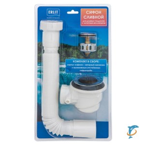 Сифон Erlit 0922035005 для высоких поддонов (с отстойником) ER блистер  (0922035005)