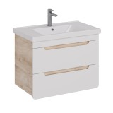 Тумба Lemark OLIVIA 80 см под 1 раковину, подвесная, 2 ящика, цвет корпуса: Дуб кантри, цвет фасада: Белый глянец — 