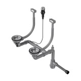 Арматура OMOIKIRI для двухчашевых моек с прямоугольными переливами, декоративными решетками и клапаном-автома, нержавеющая сталь &mdash; 