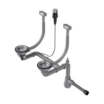 Арматура OMOIKIRI для двухчашевых моек с прямоугольными переливами, декоративными решетками и клапаном-автома, нержавеющая сталь — 