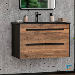 Тумба с раковиной Brevita Monsour 80 подвесная, черный кварц  (MON-09080-0102Я+Misty_9080MMB)