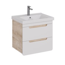 Тумба Lemark OLIVIA 65 см под 1 раковину, подвесная, 2 ящика, цвет корпуса: Дуб кантри, цвет фасада: Белый глянец — 