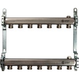 Коллектор STOUT из нержавеющей стали для радиаторной разводки на 7 выходов &mdash; Коллектор для радиаторной разводки. Включает:

1 возвратный коллектор, сталь н/ж AISI 304L, с воздухоотводчиком;
1 напорный коллектор, сталь н/ж AISI 304L, с воздухоотводчиком;
2 цельнометаллических кронштейна;