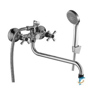 Смеситель DECOROOM DR51045-Black двуручный для ванны универсальный с поворотным изливом 300 мм (DR51045-Black)